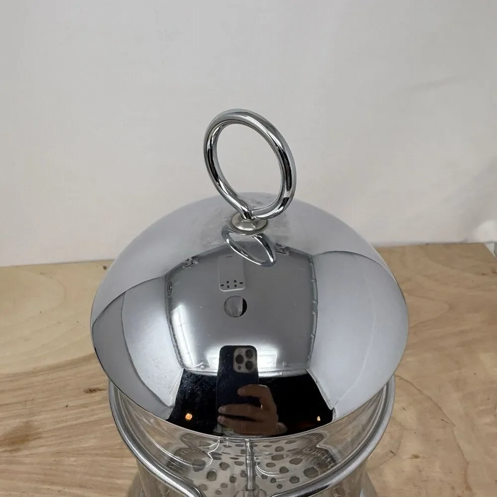 Vtg Bodum Coffee Glass French Press MCM Retro Atomic Chrome Metal Style 12x6.5”
